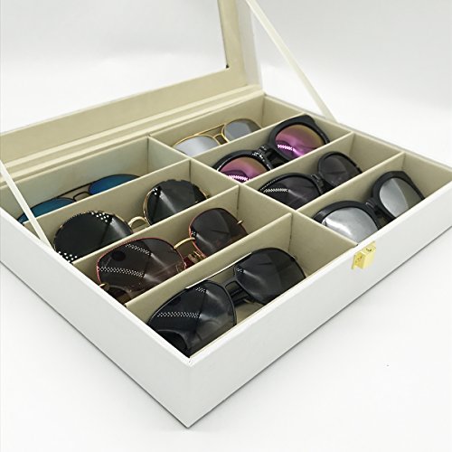UnionPlus 8-Slot Eyeglass Sunglass Glasses Organizer Collector - Crocodile Faux Leather Storage Case Box (White Croco) - Thumbnail 4