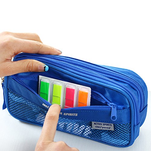 Pencil Case For Boys Girls,izBuy Canvas Pencil Pouch Portable Stylish Pen Cases Nylon Liner Pencil Bag Carrier, Medium Size,Zippered,3074 (Blue)