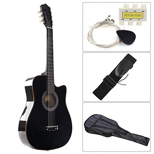 New Beginners Acoustic Guitar With Guitar Case, Strap, Tuner and Pick Black