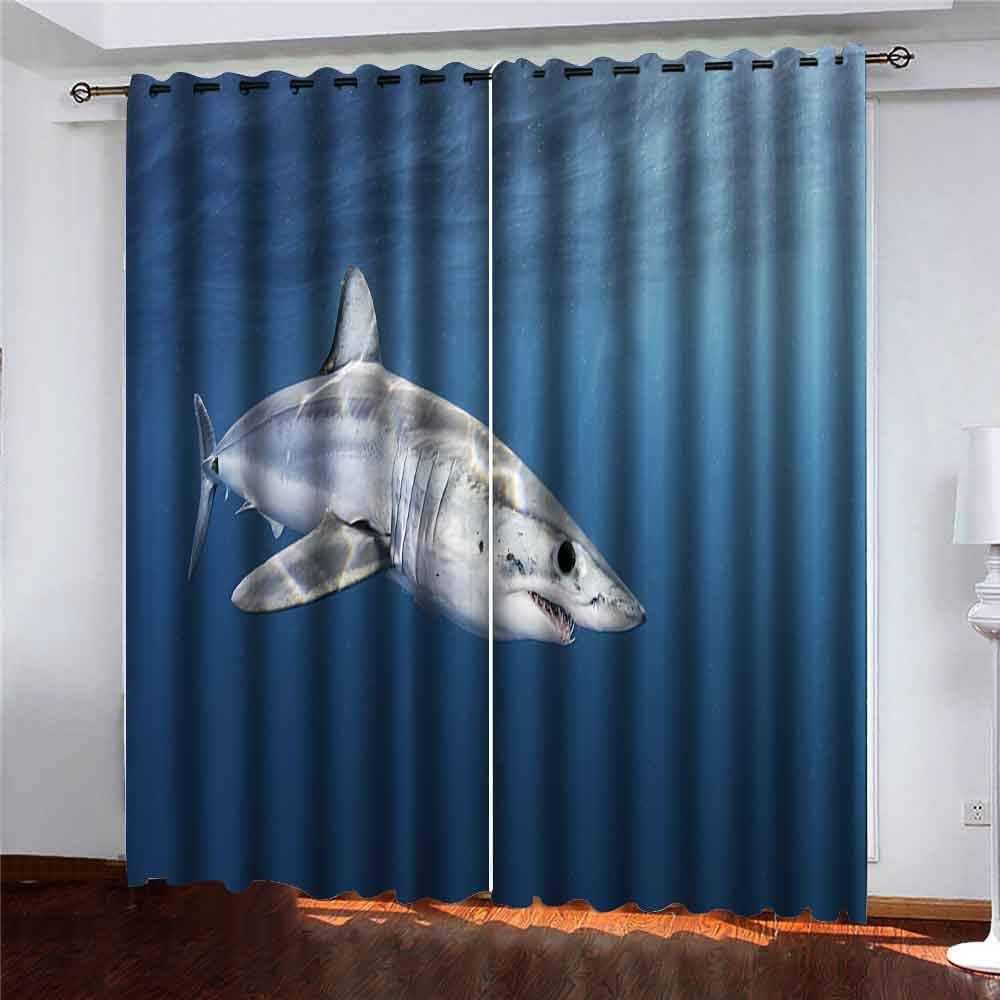 Shorping 52X84 Inch Beautiful Sheer Window Curtains Blackout Window Curtain Panel Shark Swimming Near The Surface in Blue Water Past Western South Africa 50 Blackout Window Curtain for Bedroom, 2 Pc