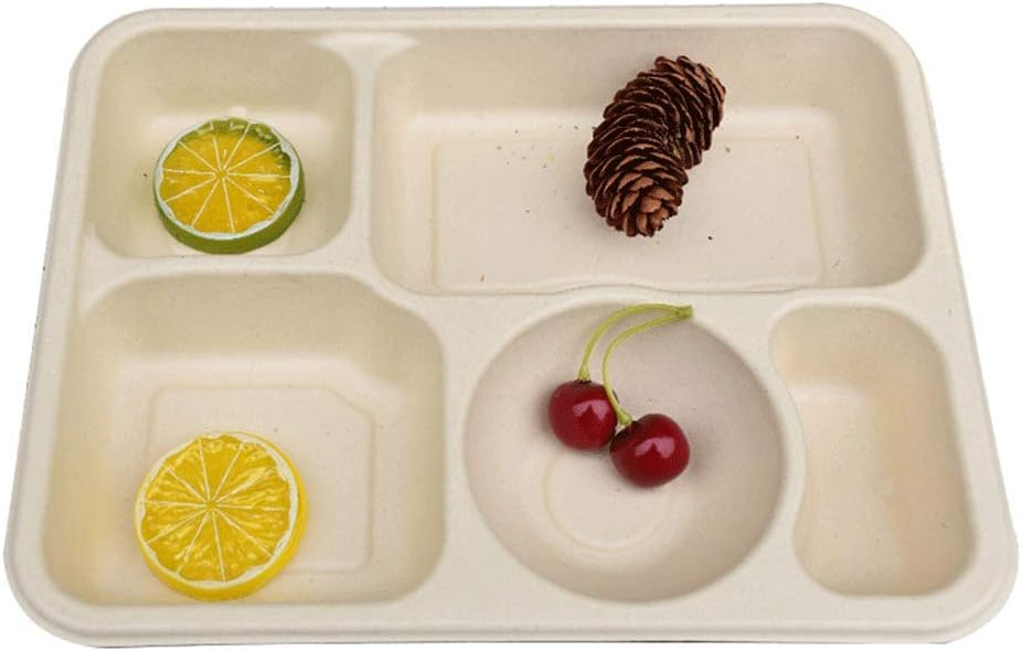 Amazon Co Jp 使い捨て バガス製テイクアウト容器 エコでオシャレな フ5グリッド長方形ードパック 0個入 ホーム キッチン