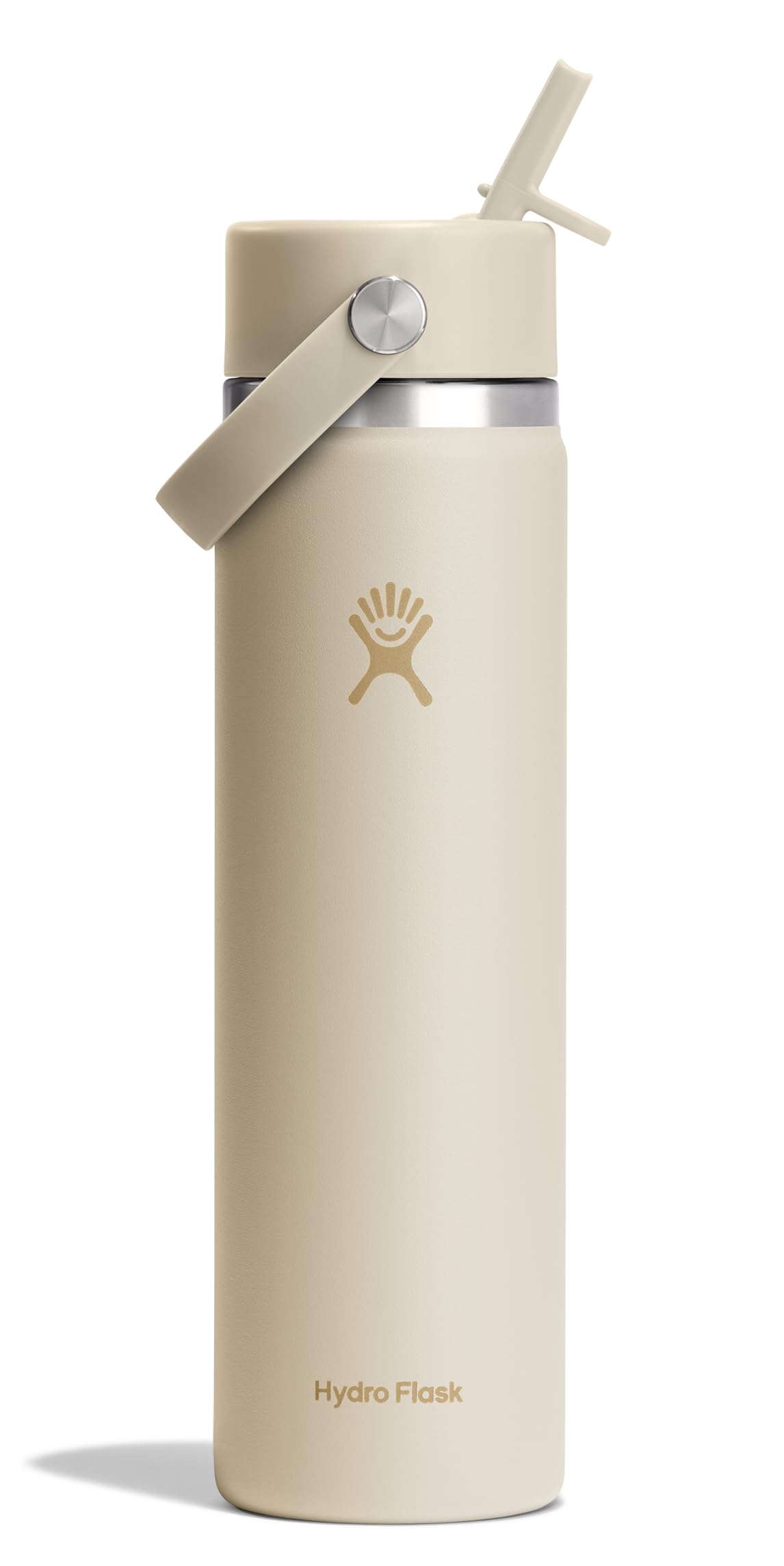Hydro Flask Water Bottle - Insulated Stainless Steel - Wide Mouth Flex Straw Lid, Non Spill, Leakproof and Refillable in 24 Oz Coconut Cream Image