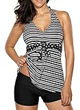 Aleumdr Womens 2pcs Halter Stripe Print Tankini Boyshort Bottom Swimsuits XL