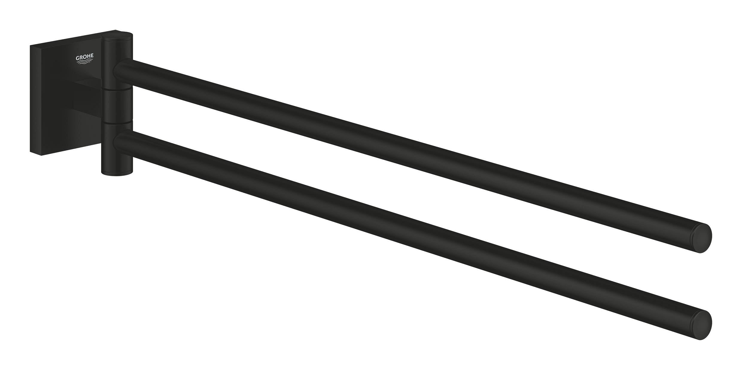 GROHE Start Cube Towel Bar - Bathroom Wall Mounted Towel Holder with 2 Swivel Arms (Metal, Concealed Fastening, Including Screws and Dowels), Size 438 mm, Matt Black, 409762430