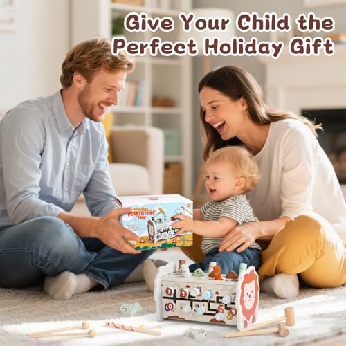 Baby Toy 1 Year – Montessori Games 1 Year 4 in 1 Montessori Toy with Taupe Tape-Taupe Xylophone Baby Fishing and Maze Toys for 1 Year Old Educational Wooden Ideal Christmas Gift Child 1 Year Old Girl Boy