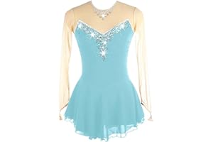 ARTSKATTING Figure Skating Dress,Girls Black Round Neck Hook Finger Mesh Rhinestones Skating Performance Competition Wear Costume