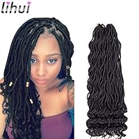 Lihui 6Pcs/Lot Goddess Locs Crochet Hair Curly Faux Locs Crochet Hair Wavy Faux Locs with Curly Ends Synthetic Braiding Hair Extension (20",#1B Color)