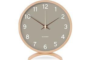 Maxspace Table Clock - 8 Inch Silent Non-Ticking Wooden Timepiece Desk Clock Perfect for Living Room Office Bedroom Decor（Grey）