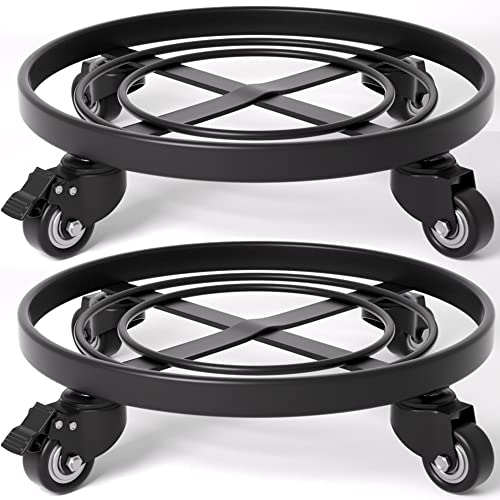 Amagabeli 2 Pack 14" Plant Caddy with Wheels Heavy Duty Iron Wheeled Plant Stand Brake Round Pot