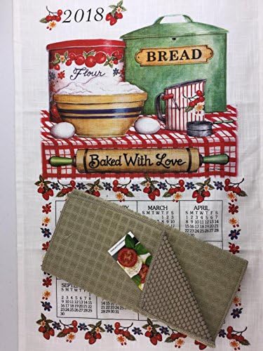 Baked With Love 2018 Calendar Towel, Drying Mat, and Cook Book Bookmark 3 Piece Bundle