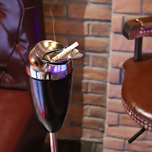 Goetland Telescopic Floor Stand Ashtray 23-36" Smart Self Cleaning Tray Home Garden Smoking Room, Black - Thumbnail 3