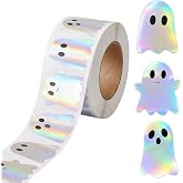 500Pcs Halloween Ghost Stickers Rolls,Holographic Cute Ghost Labels Decals | 1.2Inch Waterproof Self Adhesive Seal Label,Halloween Sticker Decals for Party Envelope Scrapbook Journal Craft Gift Supplies