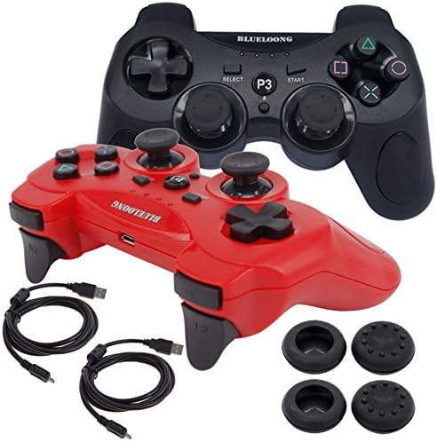 BlueLoong Wireless Double Vibration Controller For PS3 Black and Red 2 pack