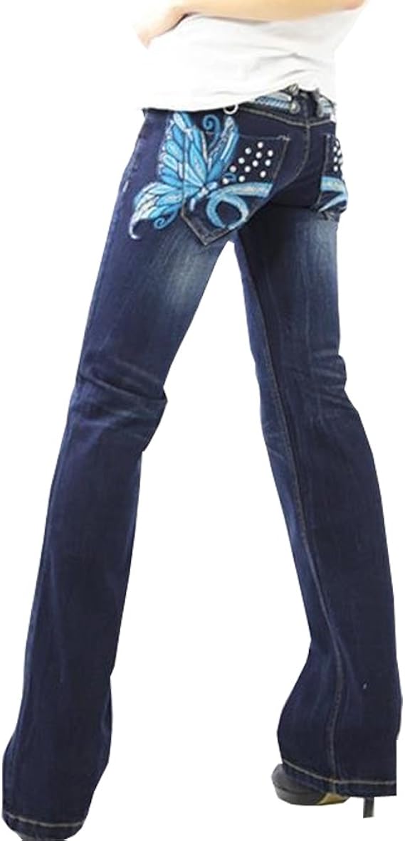 Amazon ジーンズ 専門店 クラシカルエルフ Classical Elf Red Pepper 5324 13 ブルー バタフライ ブーツカット ジーパン ジーンズ デニム レディース 大きい サイズ W24 ジーンズ 通販