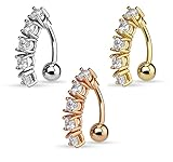 5 CZ Vertical Drop Reverse Belly Button Ring Surgical Steel 14g Top Down Navel Ring