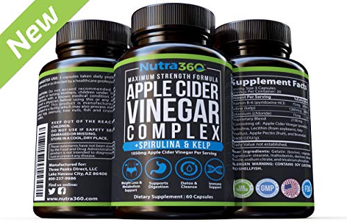 Apple Cider Vinegar Capsules by Nutra360 - Maximum Strength Dietary Supplement with Spirulina & Kelp - //medicalbooks.filipinodoctors.org