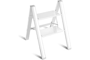 LADNAMY 2 Step Ladder Folding Step Stool Auminum Portable Step Stools for Adults Wideing Anti-Slip Pedals Kitchen Step Stool for Home and Kitchen White 330 lb