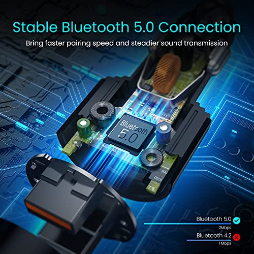 (Upgraded Version) VT Bluetooth FM Transmitter for Car, V5.0 Bluetooth Car Adapter, FM Transmitter Receiver, MP3 Player with QC3.0 Quick Charge, Hands Free Calling, 2 Playing Modes, Blue led Display