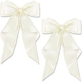 AYNKH 2 Pack Big Bow Hair Clips Silky Satin White French Barrette Womens Girls