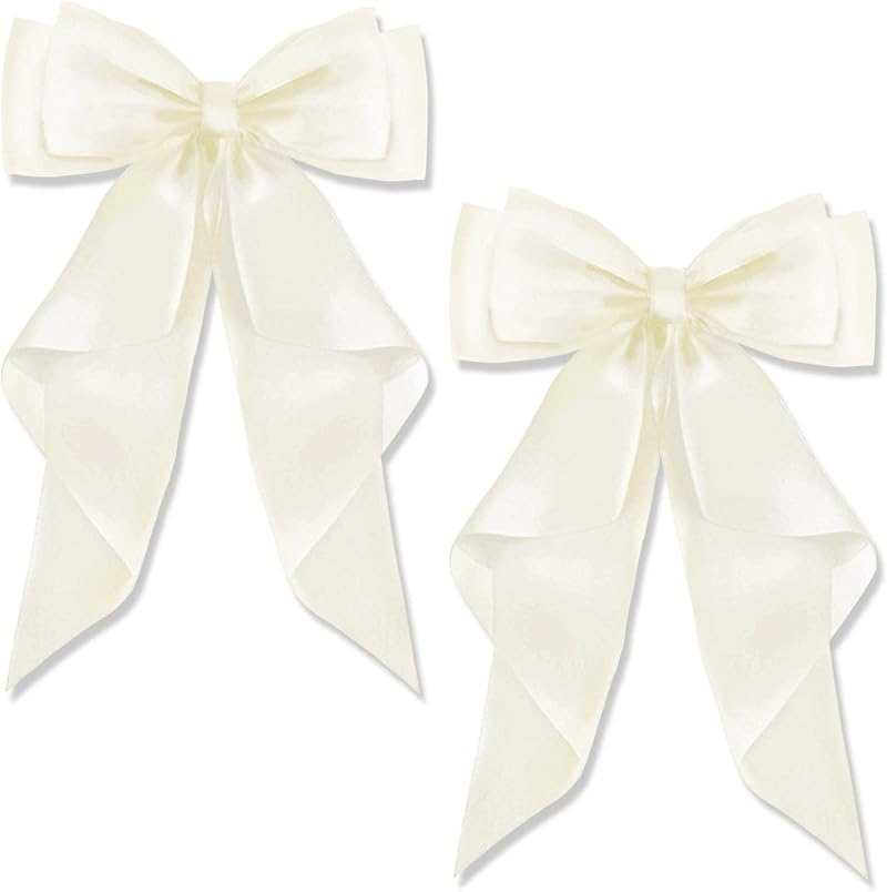 AYNKH 2 Pack Big Bow Hair Clips Silky Satin White French Barrette Womens Girls