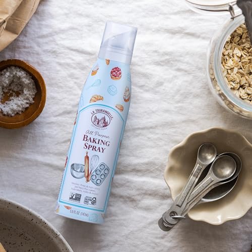 LA TOURANGELLE, ALL PURPOSE BAKING SPRAY, GLUTEN-FREE, NON-STICK, CHEMICAL FREE AND PROPELLANT FREE, EXPELLER-PRESSED COOKING SPRAY OIL, 5 FL OZ