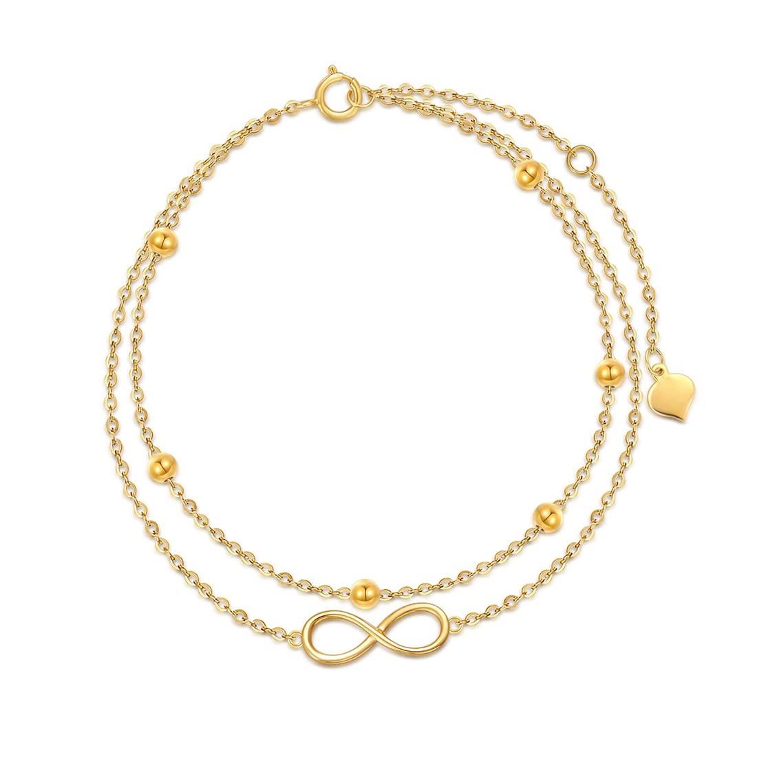 SISGEM 9 ct Gold Infinity Bracelet, Solid Yellow Gold Bead Strand Layered Bracelet, for Women Girls Ladies Mum Sisters, 6.5+1+1inch