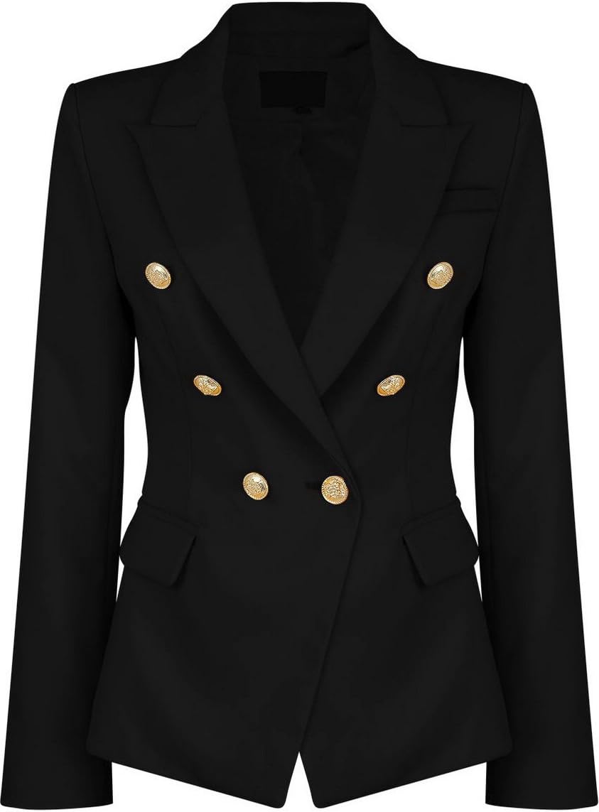 Womens Double Breasted Military Style Blazer Ladies Coat Jacket