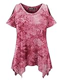 CTC Womens Tie Dye / Solid Round Neck Short Sleve Open Shoulder Top - Made in USA