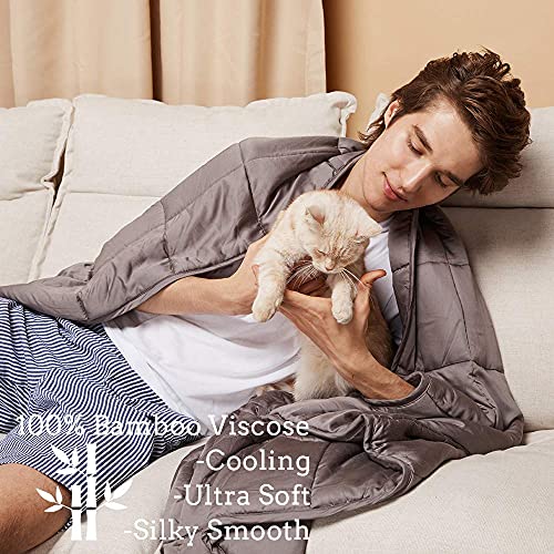 ZonLi Cool Bamboo Weighted Blanket 15 lbs(48''x72'' Grey, Twin), Summer