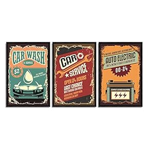 Framed Canvas Wall Art for Living Room, Bedroom Vintage Garage Canvas Prints for Home Decoration Ready to Hanging - 16"x24"x3 Panels