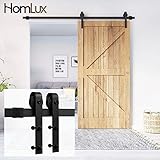 Homlux 6.6ft Heavy Duty Sturdy Sliding Barn Door Hardware Kit One Door - Smoothly and Quietly - Simple and Easy to Install - Fit 1 3/8-1 3/4" Thickness Door Panel(Black)(J Shape Hangers)