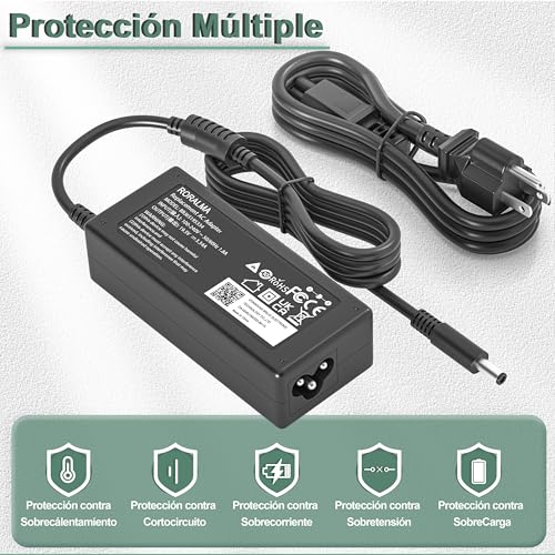 RORALMA 65W Cargador de Laptop Compatible con DELL Inspiron 15-7000 15-5000 15-3000 17-5000 17-3000 13-7000 11-3000 Serie 558 3181 5100 5535 5555 5558 5559 5567 XPS 9350 9360 la65ns2-01