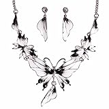QIYUN.Z Enamel Butterfly Pendant Bib Fringe Y Neck Lariat Necklace Stud Earrings Set