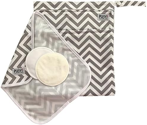 Pumping Bundle: Breastpump Parts Wet/Dry Bag and Mat + 2 Washable Nursing Pads (Chevron)