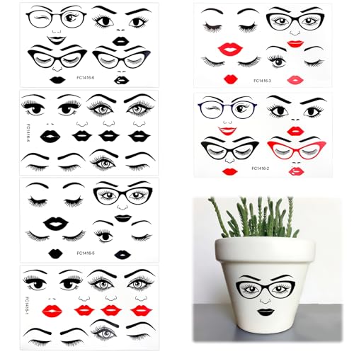 Morofme Facial Features Sticker Make a Face Stickers for Crafts Lips Mouth Stickers Eyes Eyebrows Nose Decals Woman Face Sticker for Clay Pots Mugs Table Wall Halloween Party Decor