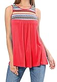 Levaca Womens Summer Sleeveless Pleated Loose Casual Ethnic Tunic Tops Red L