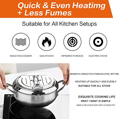 stainless steel fryer pan Tempura Japanese Style Household Frying Pot