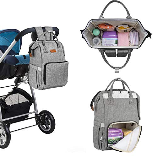 UBBCARE Diaper Bag Backpack Large Multi-Function Travel Back Pack Grey Baby Nappy Changing Bag for Mom and Dad with Changing Pad - Thumbnail 3