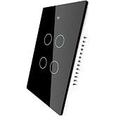 Interruptor Inteligente Touch Screen 4 botões Compátivel com Alexa e Google Home Resistente à Água Hz-WS4 Preto