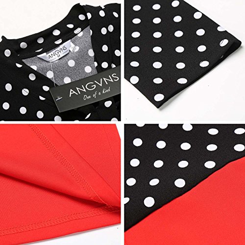 Patchwork Package Hip Slim Party Pencil Dress เดรส แฟชั่นชุดทำงาน ANGVNS ผู้หญิง 3/4 Sleeve V-Neck Dot