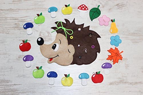 Felt Hedgehog with Fruits, Flowers and Mushrooms - Lacing Toy for Children with Buttons, Clothespins and Velcro, Fine Motor Skills Development Toy