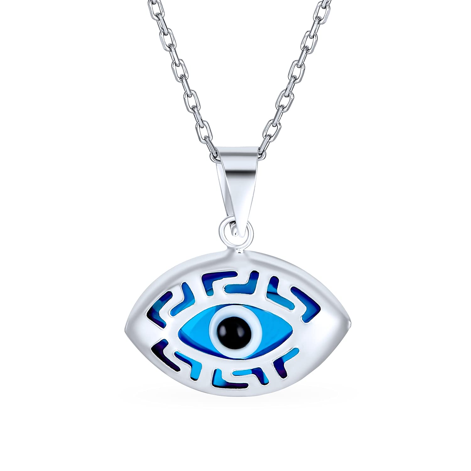 Bling Jewelry Turkish Spiritual Protection Amulet Moving Floating Aqua Nazar Blue Evil Eye Filigree Charm Pendant Necklace For Women For Teen .925 Sterling Silver