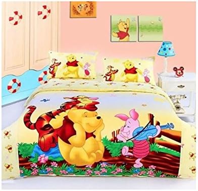 Disney's Kids Winnie the Pooh - Yellow Pink Blue - 4 Piece Queen Duvet Set - Cotton - 600 Thread Count