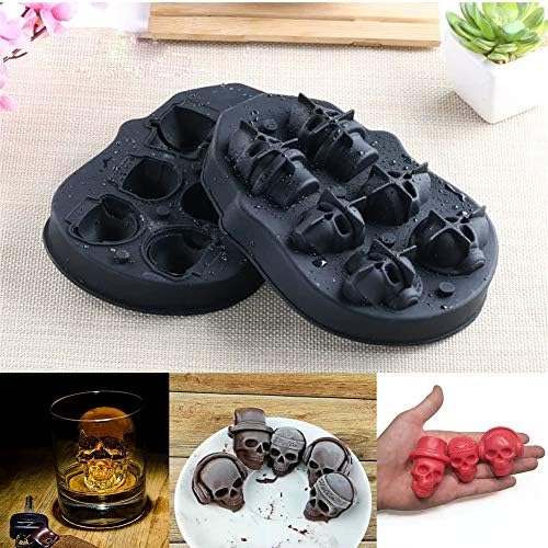 3D Skull Ice Mold-Food Grade Silicone Ice Cube Trays, Best Silicone Ice Mold for Whiskey, Cocktails and Vodka, Perfect Ice Cube Maker for Party and Holiday, Black