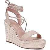SUMOJIU Women's Wedge Platform Espadrille Open Toe Lace-Up Sandals, Cross Strap Wedge Sandals Summer Espadrilles Ankle Strap Buckle Platform Sandals
