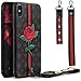 iPhone Xs Max Case, Dairnim Ultra-Slim Non-Slip [ 3D Rose Pattern Relief ] Soft TPU (Long Short Lanyard) Vintage Retro Phone Case Compatible with iPhone Xs Max 6.5 inch, Brown