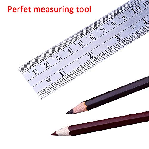 Eyech 3pc Stainless Steel Ruler Straight Edge Double-Sided Design Metal Rulers Kit for Office and School Engineering, Measuring, Teaching-12 Inch + 8 Inch + 6 Inch - Thumbnail 6