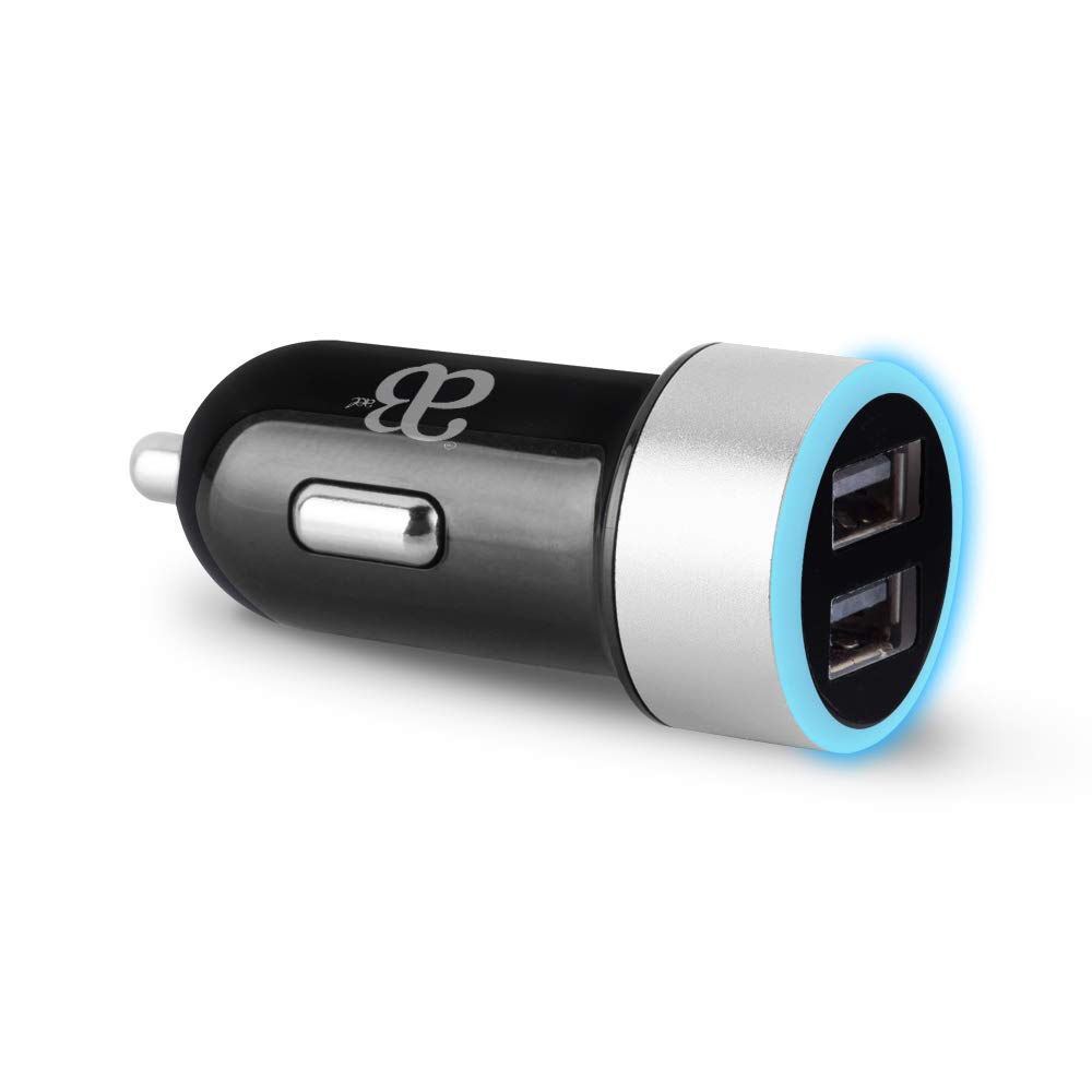 PUFFER Car Charger,Compact Rapid Dual Port USB Cigarette Lighter Adapter with Blue LED,for iPhone XR/XS/X/8/7/Plus,iPad Pro/Air 2/Mini, Galaxy S9,LG,HTC,iOS and android Smart Phones or Tablets - Black