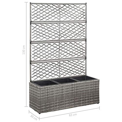 Tidyard Hochbeet Pflanzkasten Blumenkübel aus Poly Rattan Mit 3 herausnehmbaren Töpfen,Pflanzgefäß Rankhilfe Spalier Pflanzkübel Blumenkasten Blumentopf 83 x 30 x 130 cm Mit Rankgitter – Bild 4