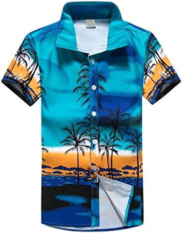 Dacawin Men Hawaiian Shirt-Short Sleeve Front Pocket Beach Floral Printed Tee Top Button Down Hawaiian Aloha T-Shirt